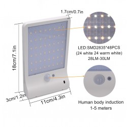 Solarbetriebene Wandleuchte - wasserdichte Lampe - Bewegungssensor - 48 LED