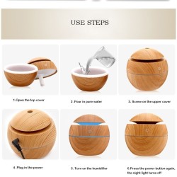 Ultrasonic air humidifier - essential oils diffuser - LED - USB - wooden grain - 130mlHumidifiers