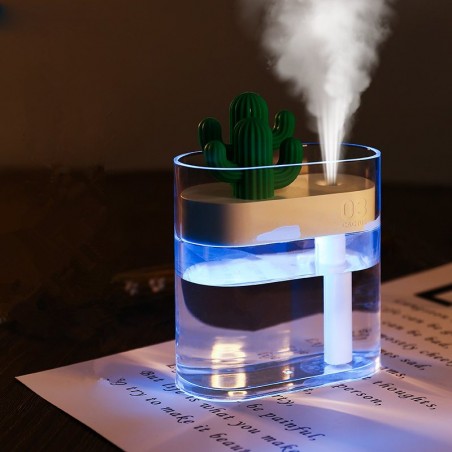 Transparenter Ultraschall-Luftbefeuchter – Diffusor für ätherische Öle – Kaktus – LED – USB – 160 ml