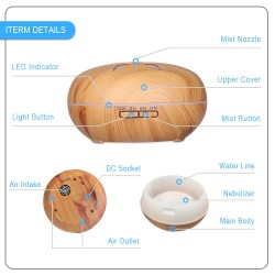Ultrasonic air humidifier - essential oils diffuser - wood grain - LED - 500 mlHumidifiers