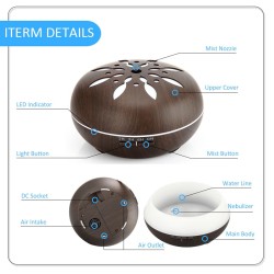 Ultrasonic air humidifier - essential oils diffuser - wood grain - LED - 500 mlHumidifiers