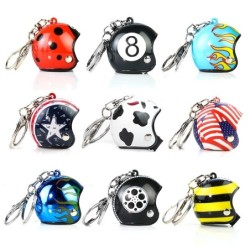 Keychain with motorcycle helmet - flame - ladybug - yellow stripesKeyrings