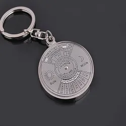 50 years perpetual calendar - silver round keychainKeyrings