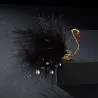 Weißer / schwarzer Pfau - Brosche - Federn - Perlen