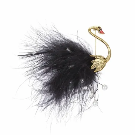 Weißer / schwarzer Pfau - Brosche - Federn - Perlen