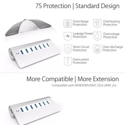 Splitter aus Aluminium - USB 3.0 - USB mit 7 Anschlüssen - HUB