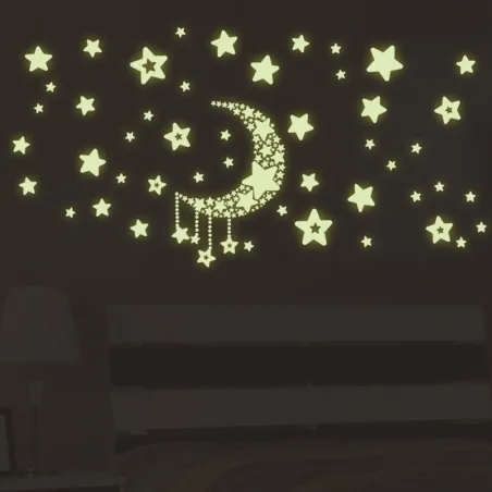 Leuchtende Sterne / Mond - dekorative Wand- / Deckenaufkleber