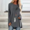 Langarm-T-Shirt - langer Pullover - zwei Katzen / Fischdruck