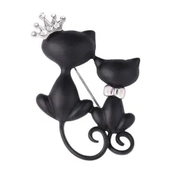 Double cat with crown - broochBrooches