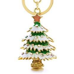 Emaille-Weihnachtsbaum - Kristalle - roter Stern - Schlüsselanhänger