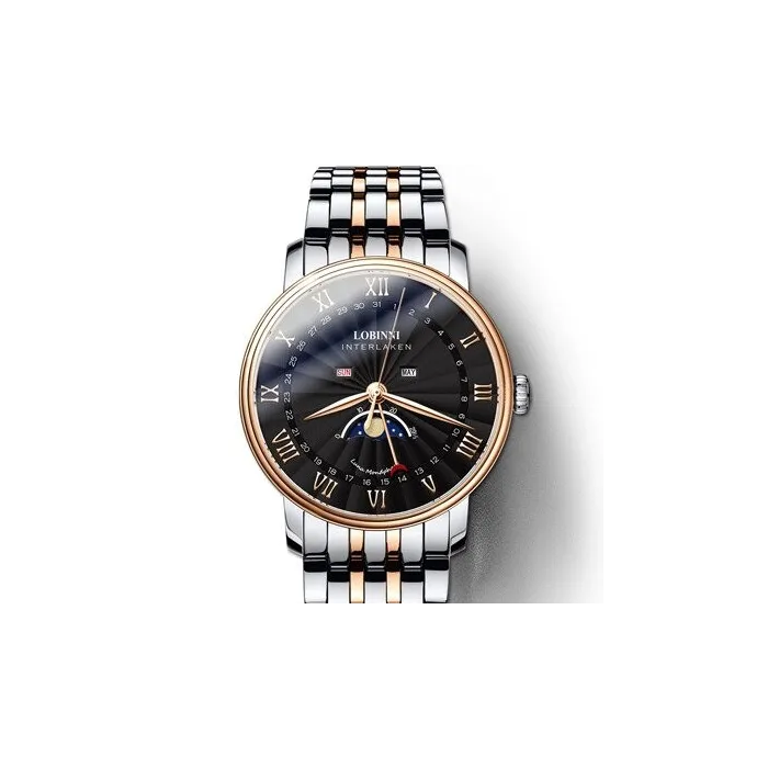 LOBINNI - Luxus-Quarzuhr - Mondphase - Wasserdicht - Edelstahl - Gold / Schwarz