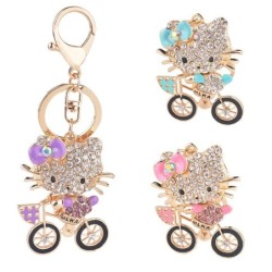 Crystal kitten on a bicycle - keychainKeyrings