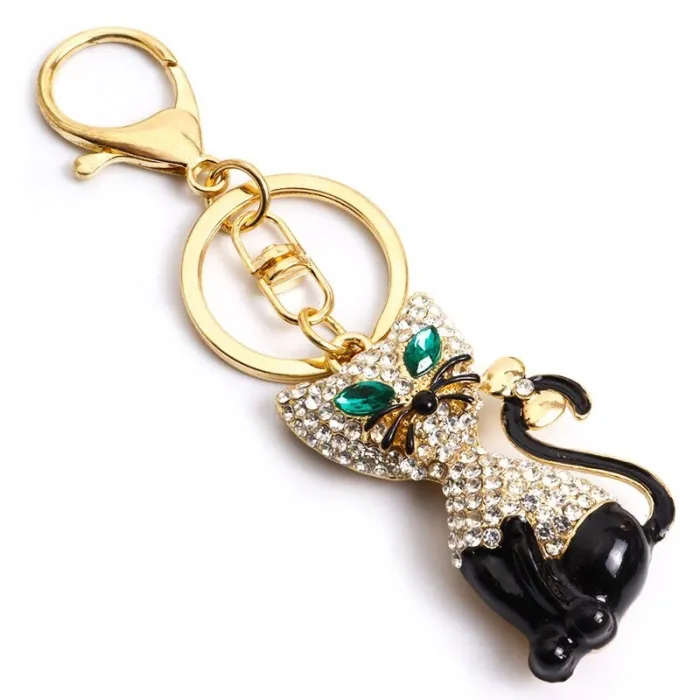 Crystal cat - gold keychainKeyrings
