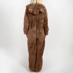 Langer Winterpyjama - Plüsch Strampler - mit Reißverschluss / Kapuze