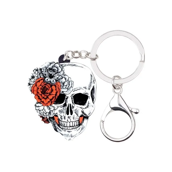 Halloween skull with roses - acrylic keychainKeyrings