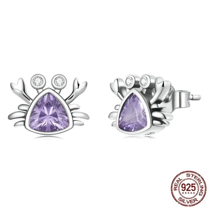 Krebsförmige Ohrringe - lila Zirkon - 925er Sterlingsilber