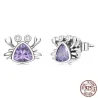 Krebsförmige Ohrringe - lila Zirkon - 925er Sterlingsilber