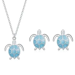Blaue Schildkröte Halskette / Ohrringe - Set - 925 Sterling Silber