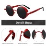 Runde Gothic-/Steampunk-Sonnenbrille – rote Gläser – Metallrahmen – UV 400 – Unisex