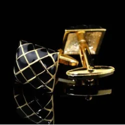 Gold - schwarzes Karodesign - quadratische Manschettenknöpfe