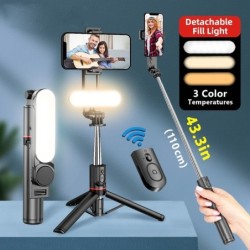 L15 - selfie stick - foldable mini tripod - with fill light - Bluetooth - remote shutterSelfie sticks