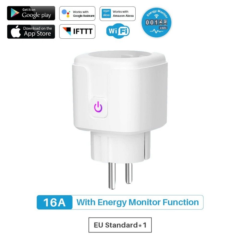 16A - WiFi - Smart Plug - Steckdose mit Power Energy Monitor - Alexa / Google Assistant