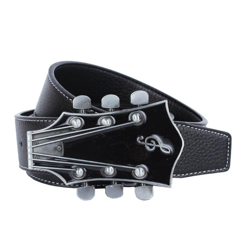 Ledergürtel mit gitarrenförmiger Metallschnalle