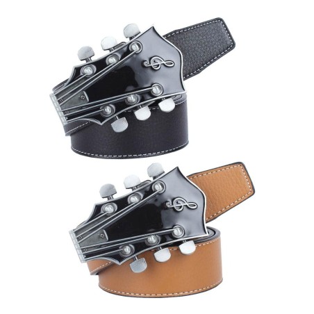 Ledergürtel mit gitarrenförmiger Metallschnalle
