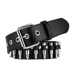 Schwarzer Ledergürtel - mit Kugeln / Nieten - Unisex - 110 cm