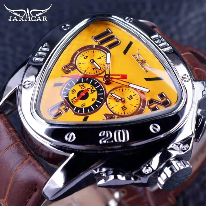 JARAGAR - Luxus-Automatikuhr - Lederarmband - Dreiecksform