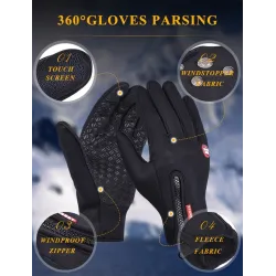 Warme Skihandschuhe - Touchscreen-Funktion - Reißverschluss - wasserdicht