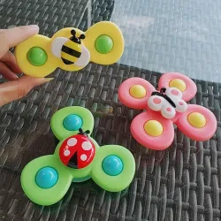 Drehbares Babyspielzeug - Fidget Spinner - mit Saugnapf - 3 Stück