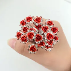 Silver hair pins - red rose / crystals - 20 piecesHair clips