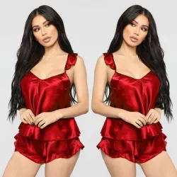 Sexy Satin-Pyjama - Shorts - ärmelloses Top - Set