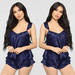 Sexy Satin-Pyjama - Shorts - ärmelloses Top - Set