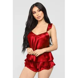 Sexy Satin-Pyjama - Shorts - ärmelloses Top - Set