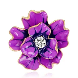 Lila Blume mit Kristall - Brosche