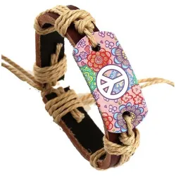 Retro-Lederarmband - Blumendruck