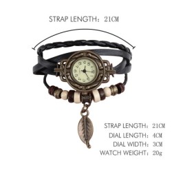 Mehrschichtiges Vintage-Armband - mit Quarzuhr - Perlen / Blatt