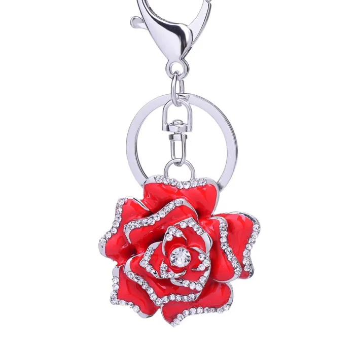 Metal keychain with crystal roseKeyrings