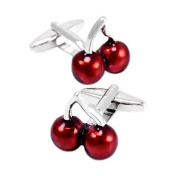 Double red cherries - silver cufflinksCufflinks