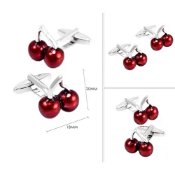 Double red cherries - silver cufflinksCufflinks