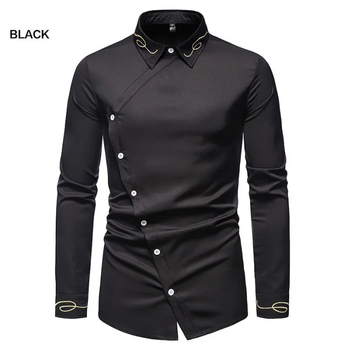 Asymmetrisches Langarmshirt - dekorative goldene Stickerei