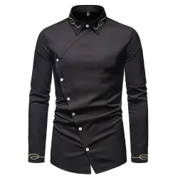 Asymmetrisches Langarmshirt - dekorative goldene Stickerei