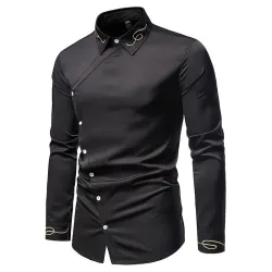Asymmetrisches Langarmshirt - dekorative goldene Stickerei