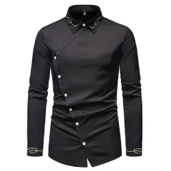 Asymmetrisches Langarmshirt - dekorative goldene Stickerei