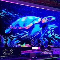 Fluoreszierender Wandteppich - leuchtende Schildkröte - Unterwasserwelt bedruckt