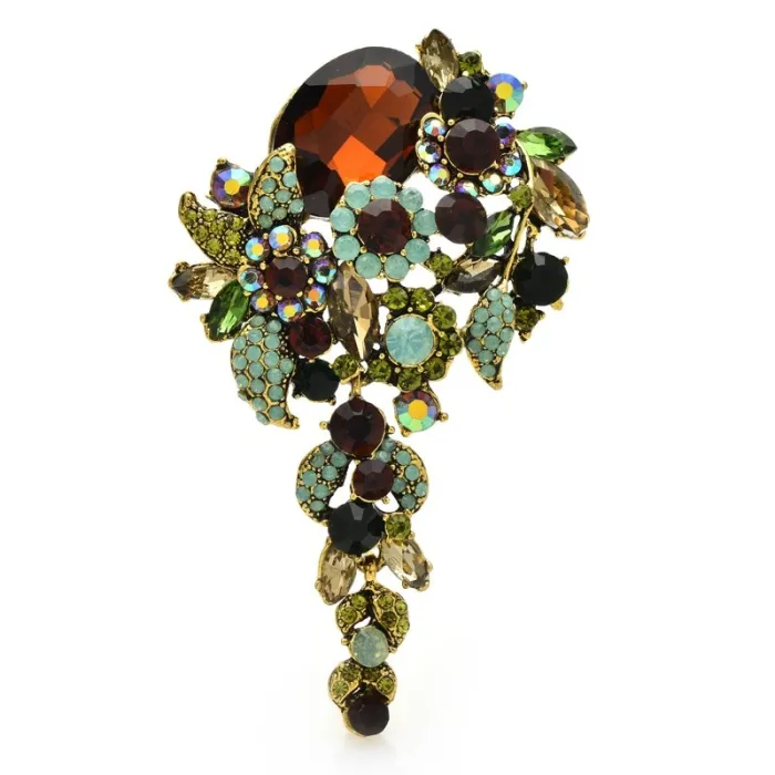 Elegant brooch with crystal flowersBrooches