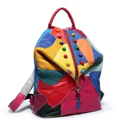 Lederrucksack - mit Nieten - bunte Regenbogenfarben