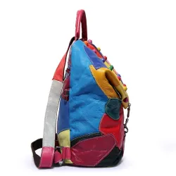 Lederrucksack - mit Nieten - bunte Regenbogenfarben